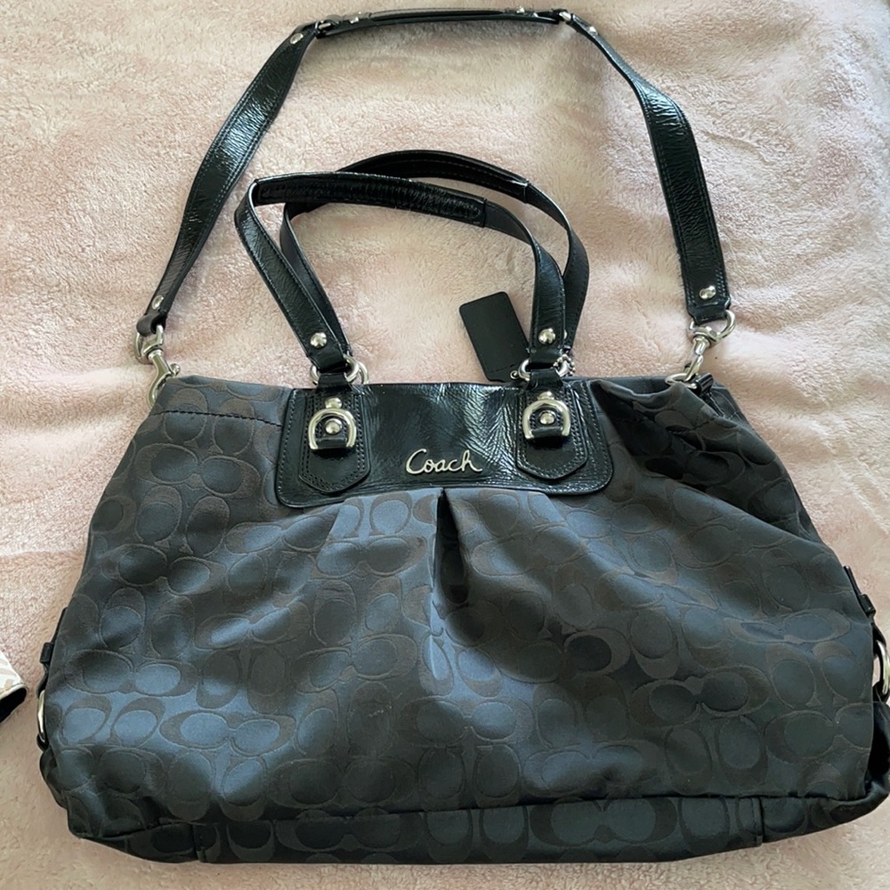 Black coach handbag with shoulder strap